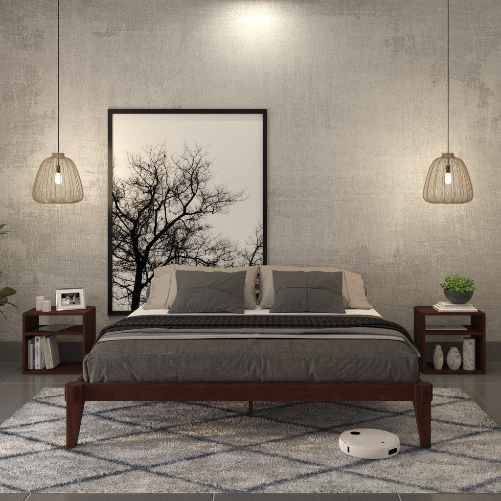 King Platform Bed Frame, No Headboard, Solid Wood, Walnut X1855