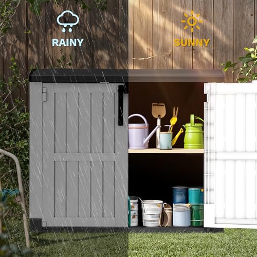 Weather-Resistant Horizontal Storage Shed, 35 Cu Ft, Lockable, Light Gray D5252