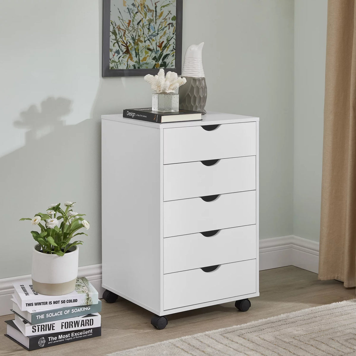 White 5 Drawer Storage Cabinet with Shelf A7364