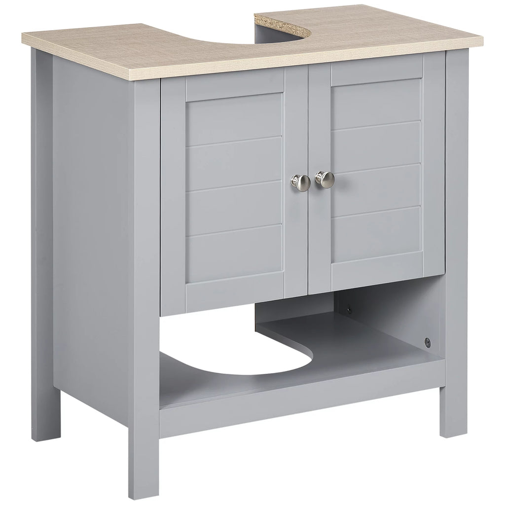Gray Pedestal Sink Storage Cabinet with Adjustable Shelf D90119