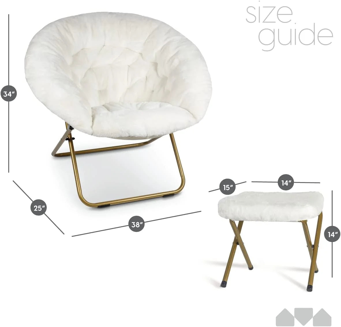 White Faux Fur Saucer Chair with Footrest S86146