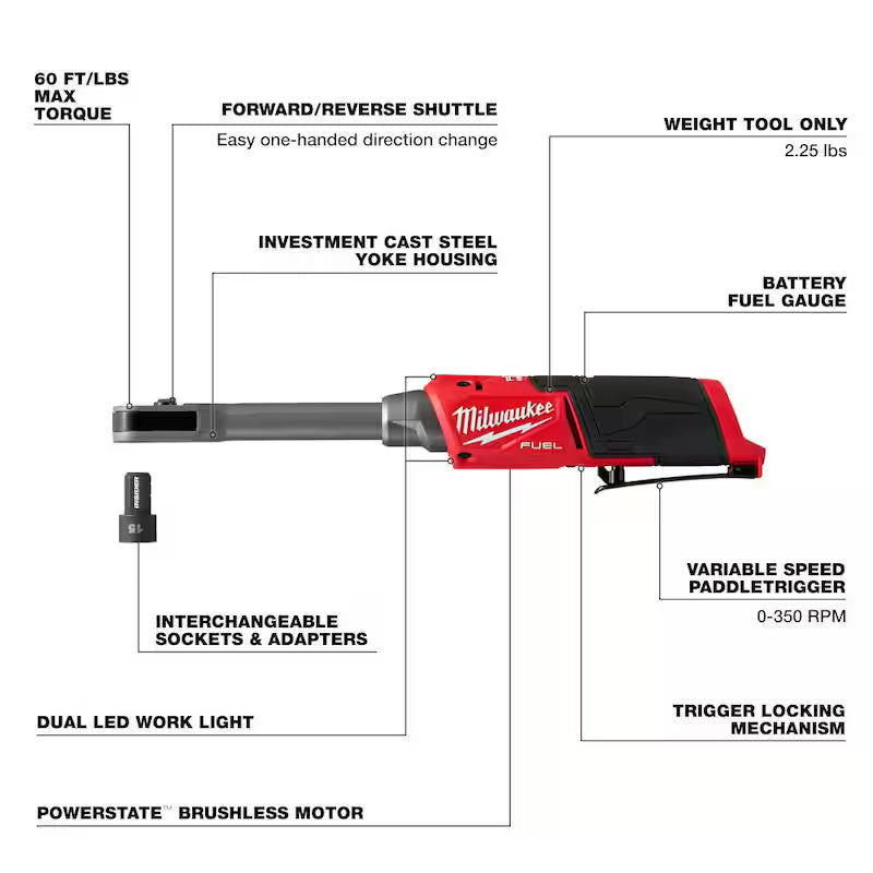 12V Lithium-Ion Brushless Cordless Extended Reach Box Ratchet with 2.5Ah Battery Pack J89758