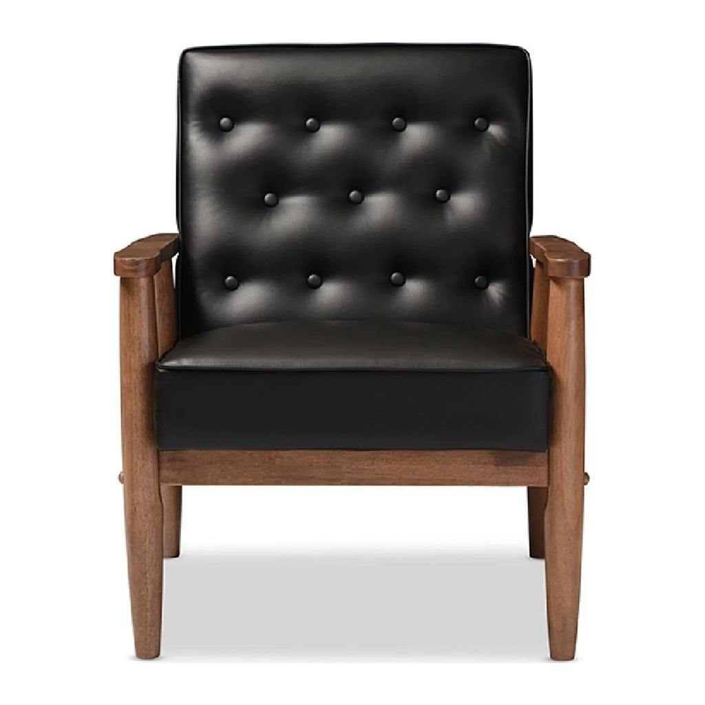 Black Faux Leather Upholstered Wooden Lounge Chair O43504