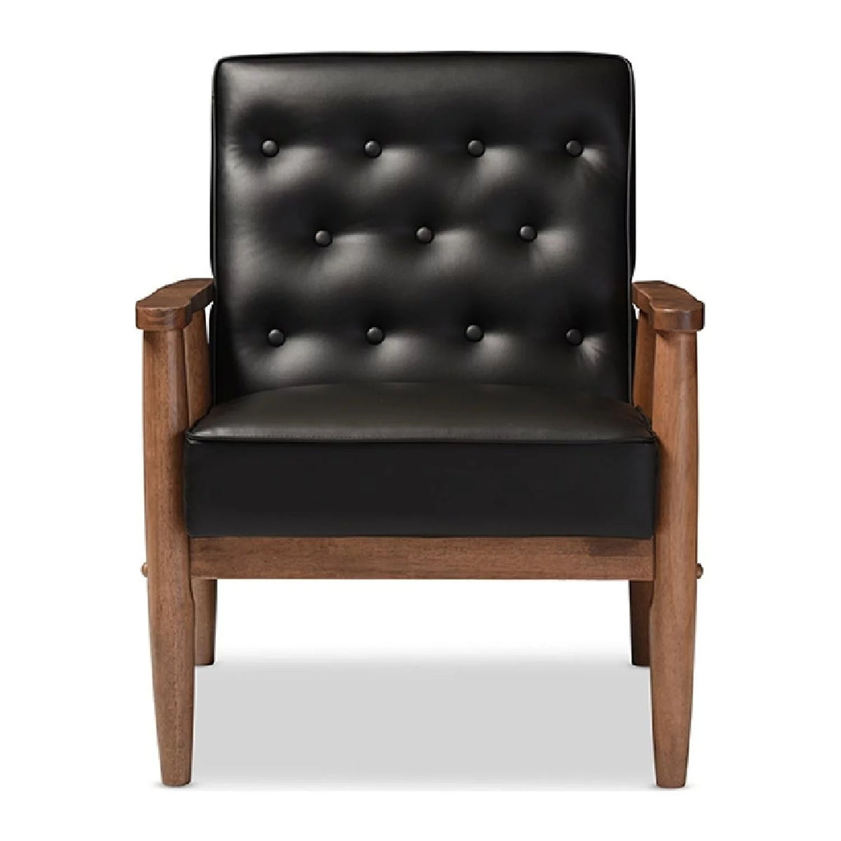 Black Faux Leather Upholstered Wooden Lounge Chair O43504