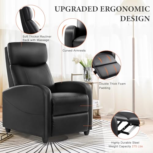 Black Adjustable Massage Recliner Chair with Lumbar Support T5494