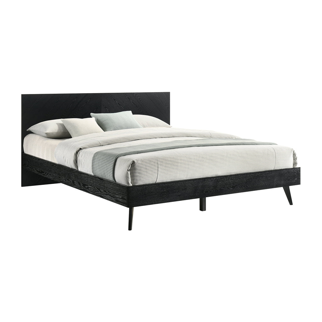 Black King Platform Wood Bed Frame with Tapered Legs D5380