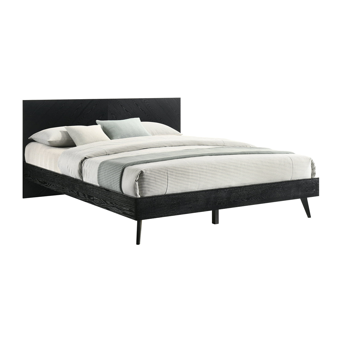 Black King Platform Wood Bed Frame with Tapered Legs D5380