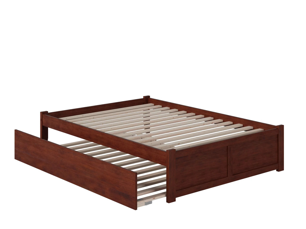 Full Solid Wood Platform Bed with Footboard & Trundle in Walnut K891495
