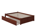 Full Solid Wood Platform Bed with Footboard & Trundle in Walnut K891495