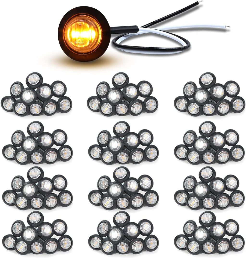120 Pack 3/4 Inch Amber 3 LED Clear Lens Round Trailer Side Marker Lights N9689