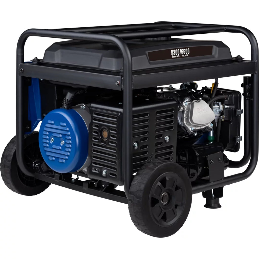 6600 Peak Watt Electric Start Portable Gas Powered Generator with CO Sensor and Wheel Kit W766