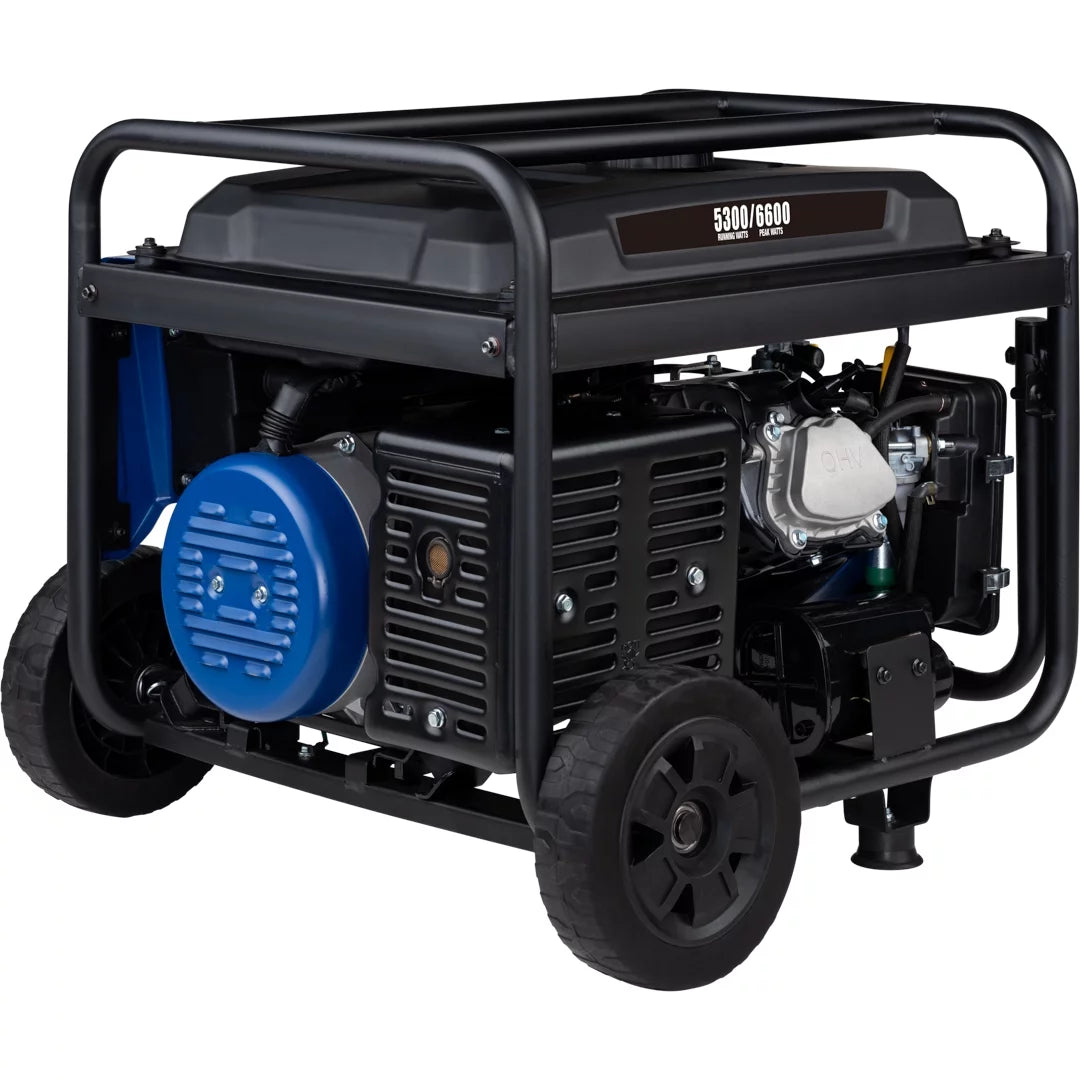 6600 Peak Watt Electric Start Portable Gas Powered Generator with CO Sensor and Wheel Kit W766