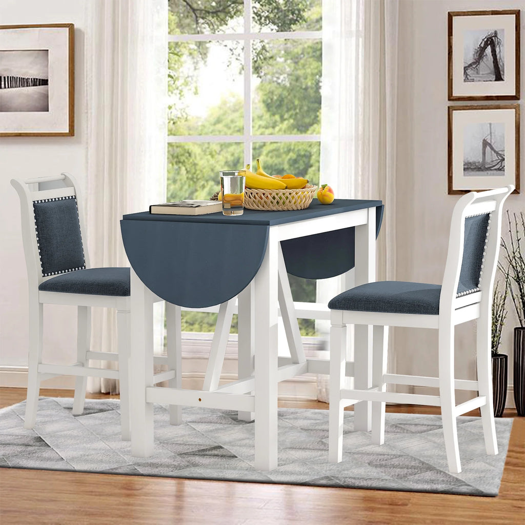 3-Piece Counter Height Dining Table Set with Drop Leaf and Upholstered Chairs H9440