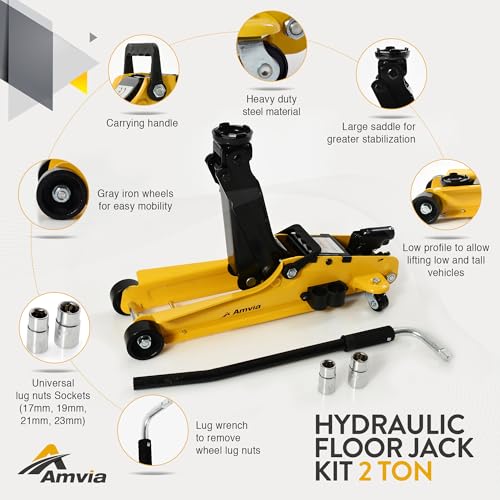 2 Ton Hydraulic Low Profile Floor Jack Kit with Case and Lug Wrench J915