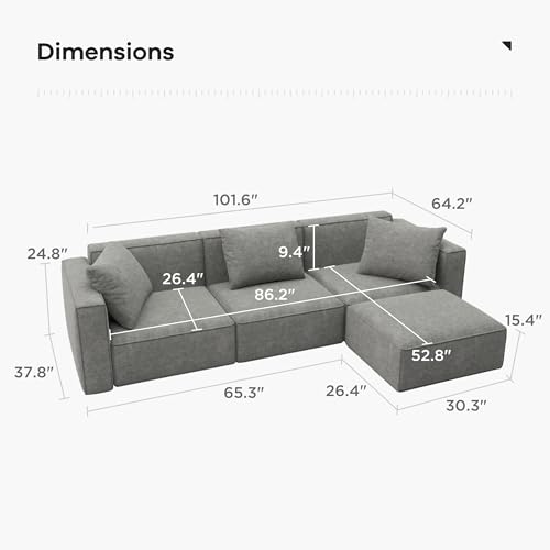 Grey L-Shape Sectional Sofa Set with Ottoman and Chaise L592