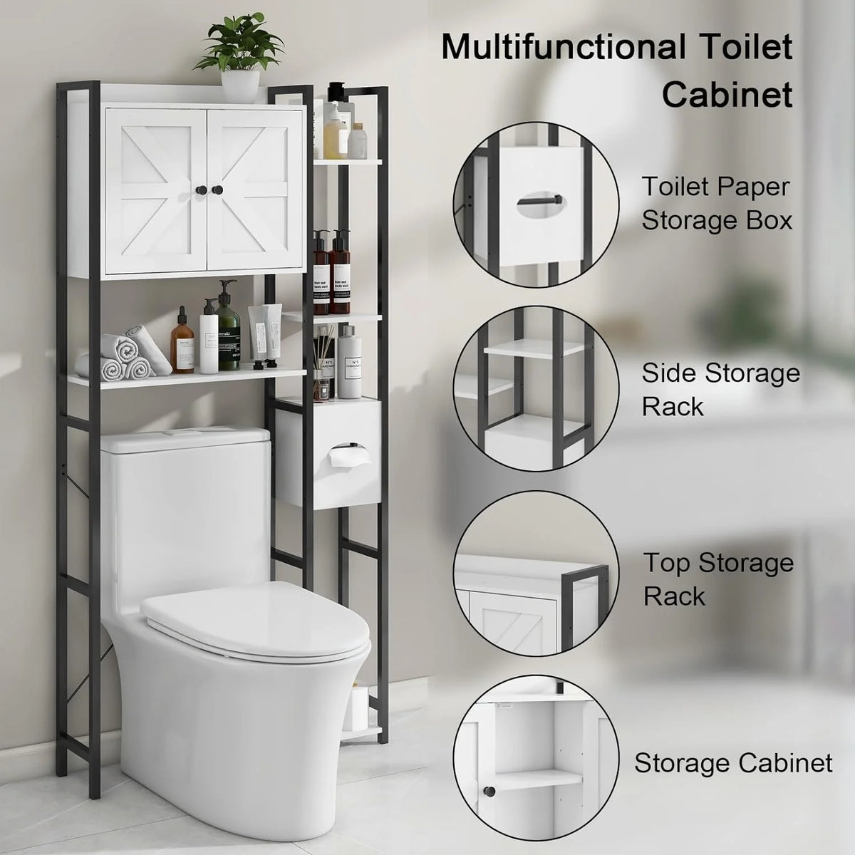 White Over The Toilet Storage Cabinet with 2 Doors X34032