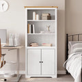 White and Brown Solid Wood Pine Bookcase Q7056