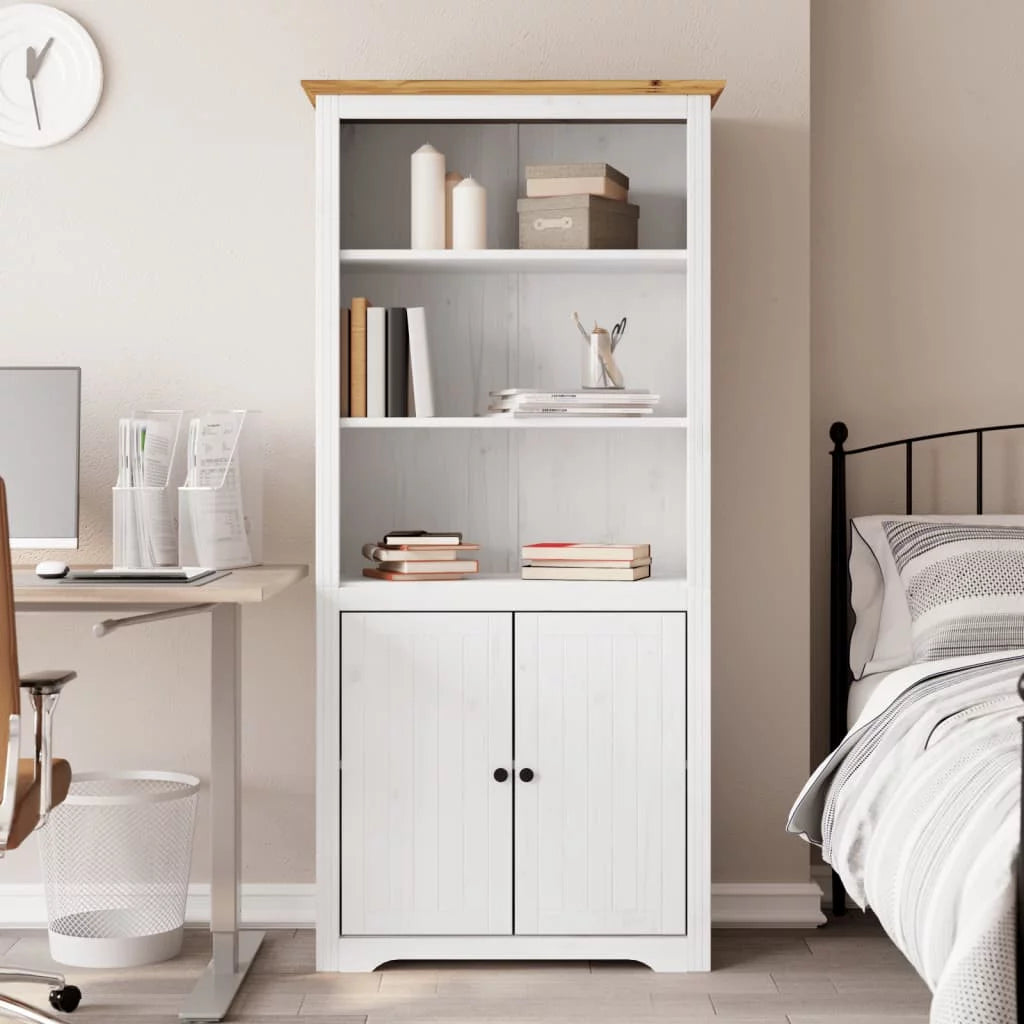 White and Brown Solid Wood Pine Bookcase Q7056