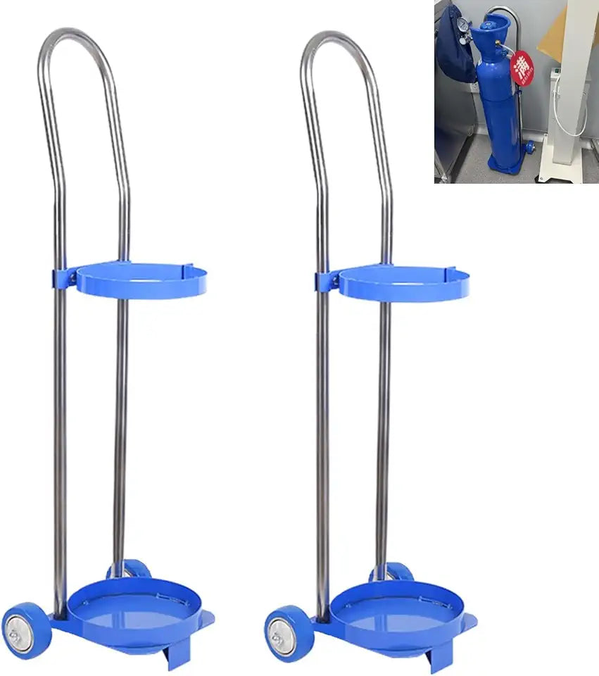 Oxygen Tank Cart with Rubber Wheels, 2 Pcs Steel Handcart M229593