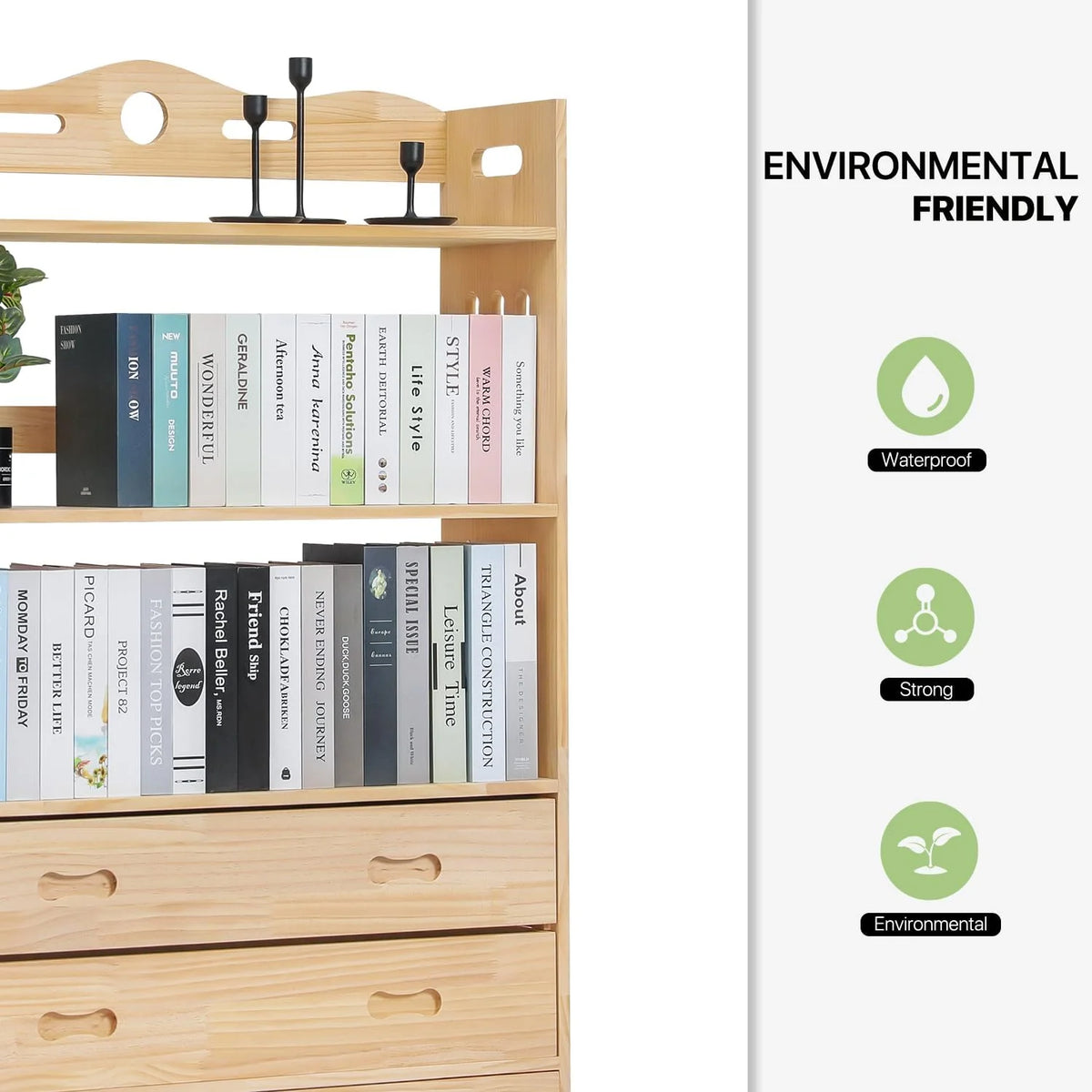 Wood Bookshelf with 2 Drawers H530758