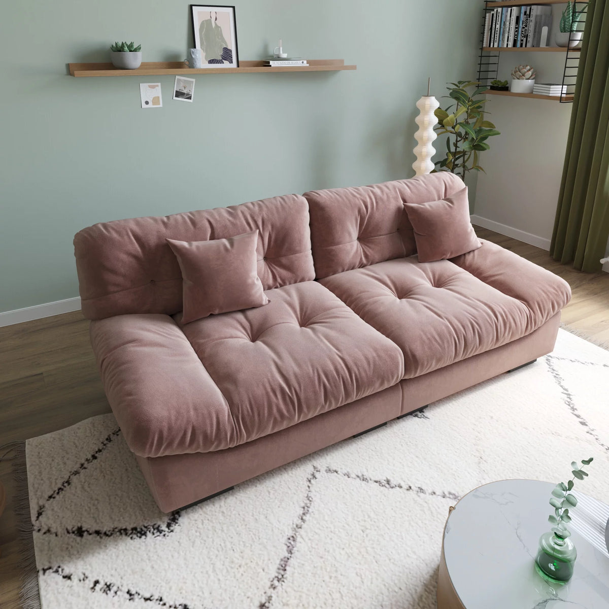 Pink Velvet 3-Seat Sofa U31036