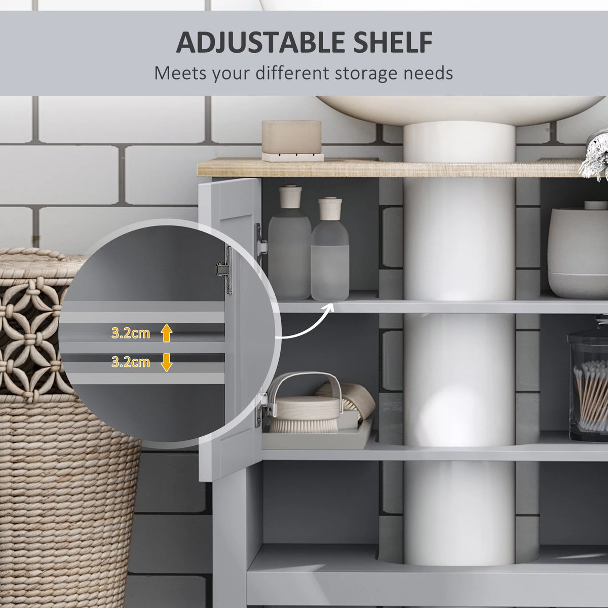 Gray Pedestal Sink Storage Cabinet with Adjustable Shelf D90119
