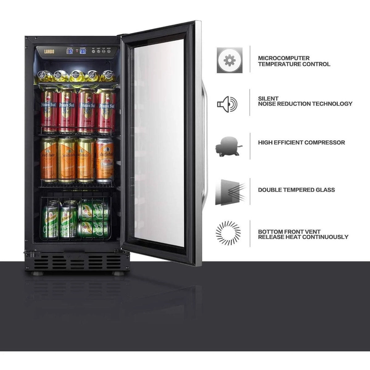 15 inch Built in Compressor Beverage Cooler 70 Cans Black E31817