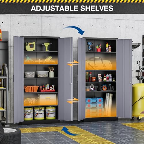 Black Steel Storage Cabinet with Lockable Doors and Adjustable Shelves W7826