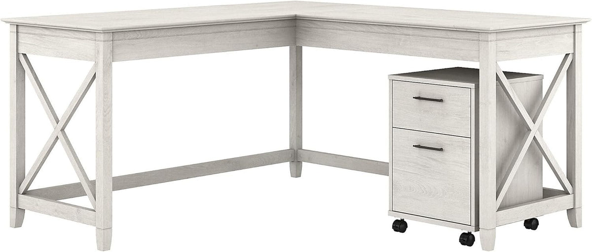 L Shaped Desk with 2 Drawer Mobile File Cabinet, 60W, Cape Cod Gray I8822