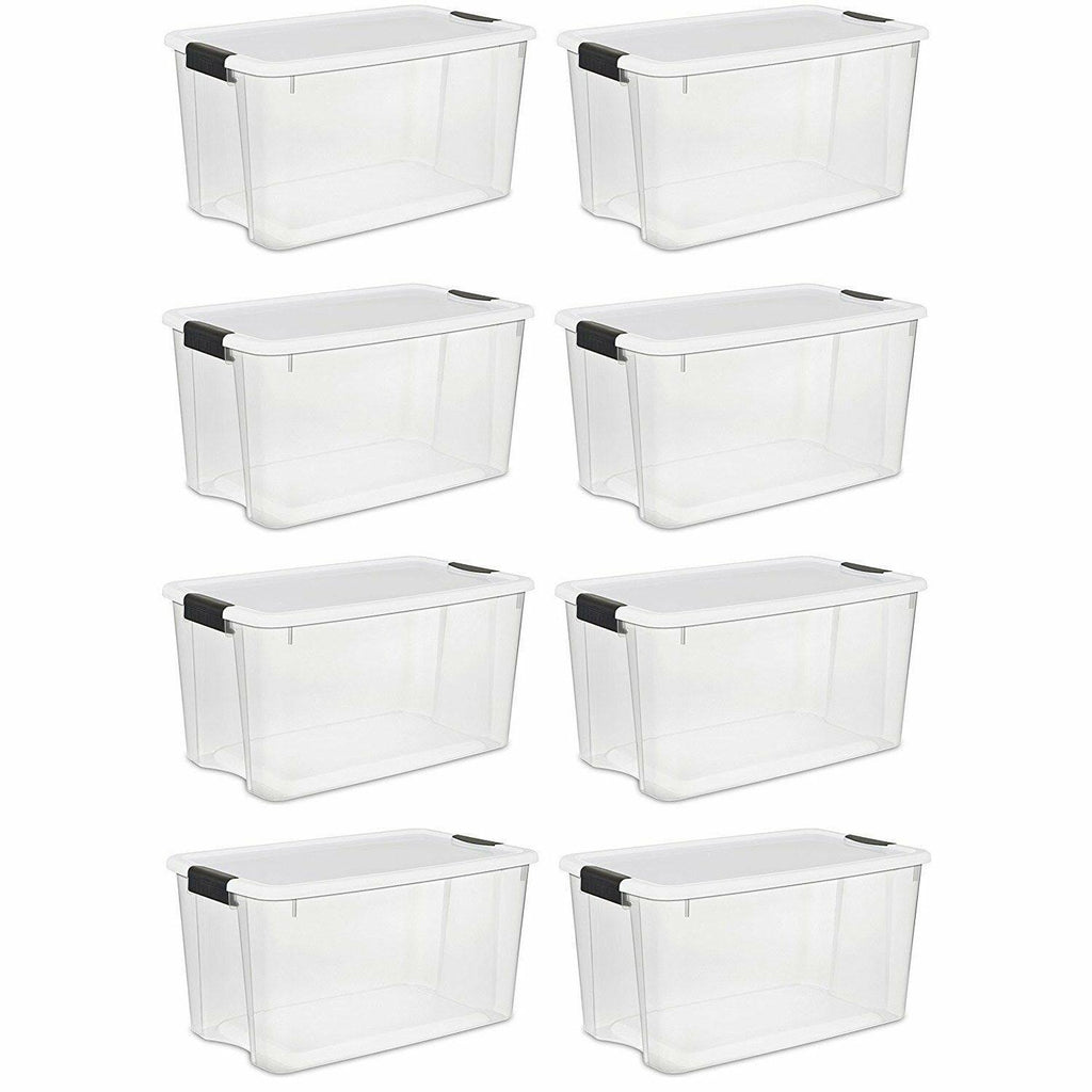 70 Quart Ultra Latch Storage Box with White Lid & Clear Base, 8 Pack R8815