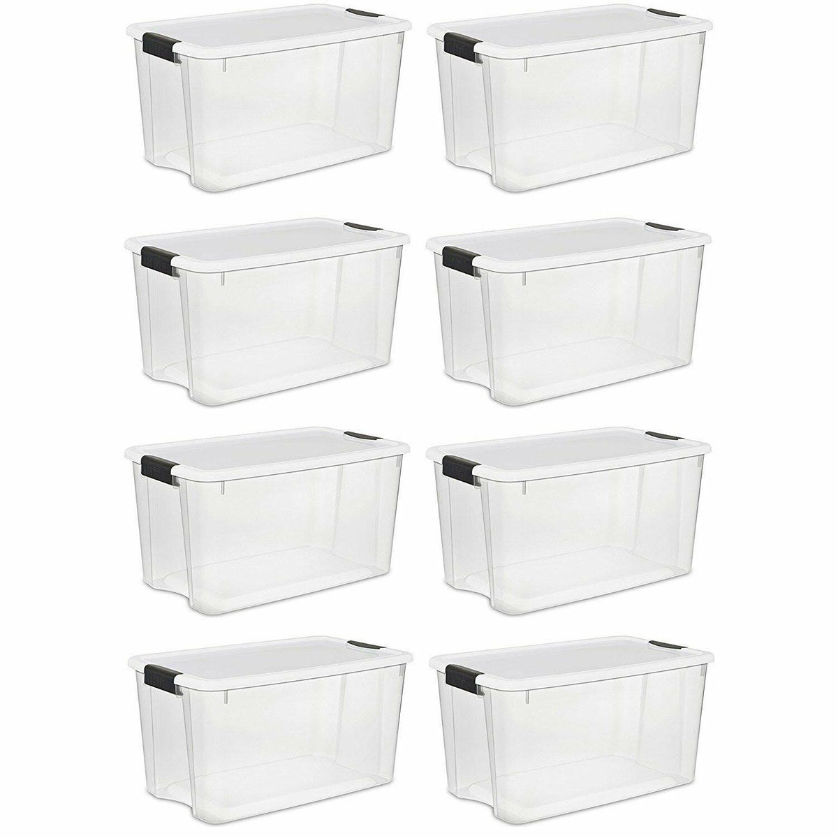 70 Quart Ultra Latch Storage Box with White Lid & Clear Base, 8 Pack R8815