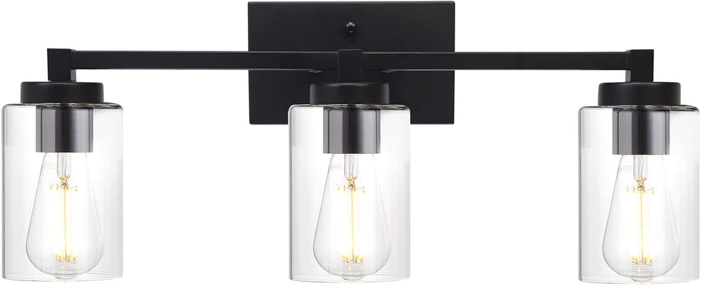 4 Light Matte Black Bathroom Light Fixtures 31.1 Inches Vanity Lighting with Glass Shade Y84342