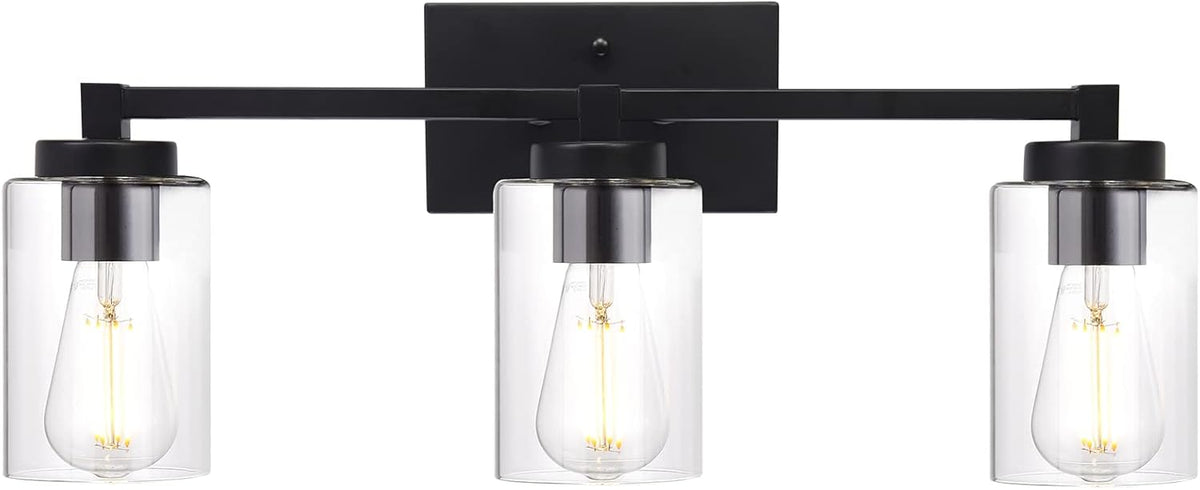 4 Light Matte Black Bathroom Light Fixtures 31.1 Inches Vanity Lighting with Glass Shade Y84342