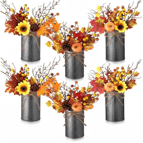 6 Sets Fall Thanksgiving Artificial Flower Centerpiece with Metal Pot P585123