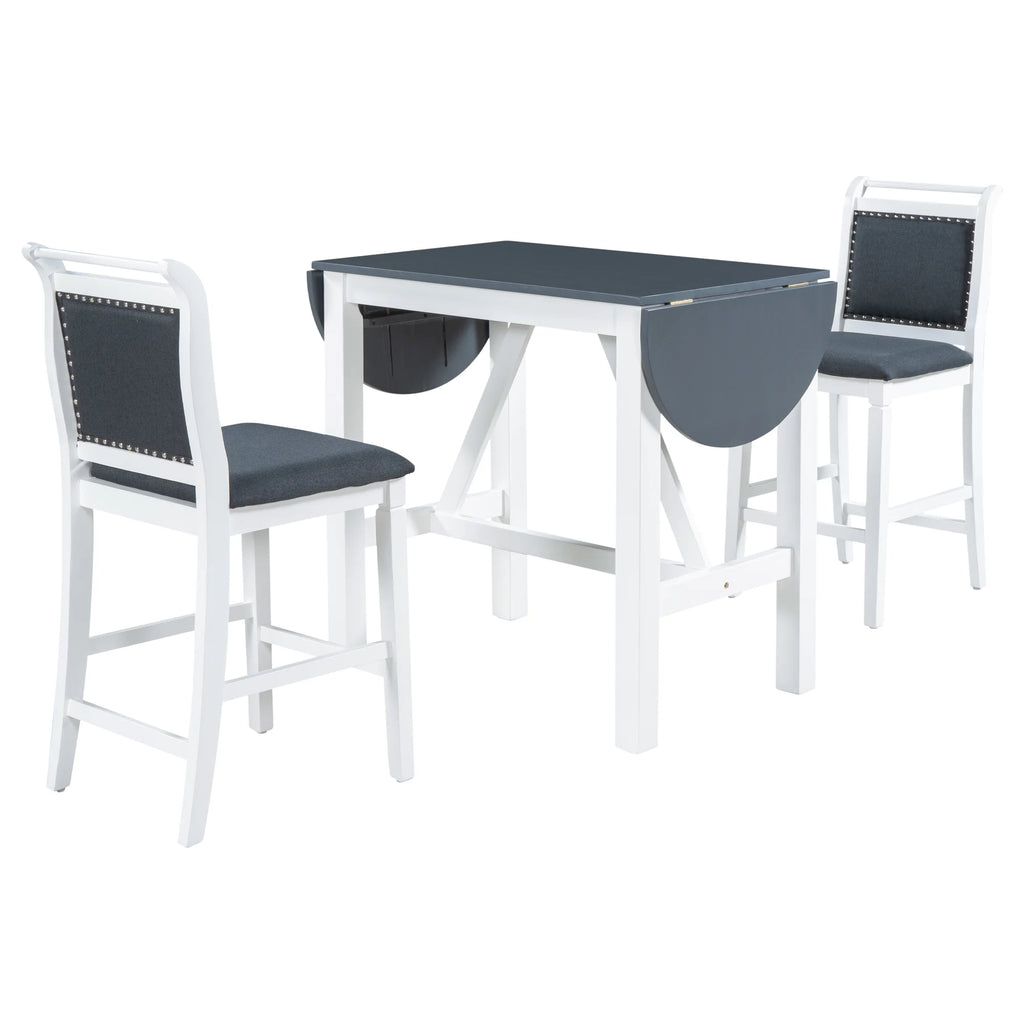 3-Piece Counter Height Dining Table Set with Drop Leaf and Upholstered Chairs H9440