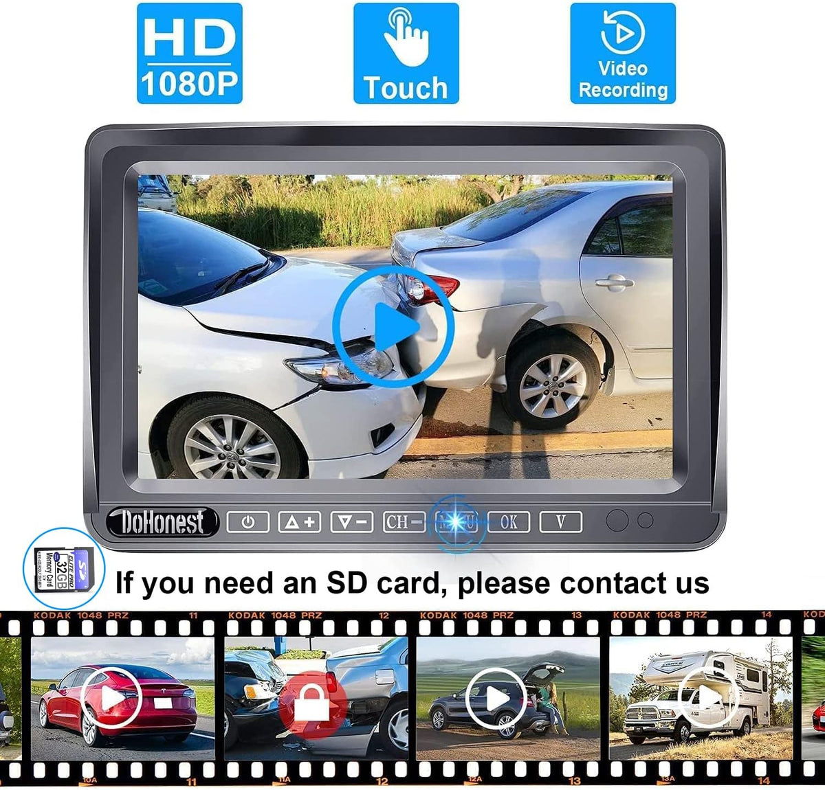 Wireless Backup Camera HD 1080P 2 Rear View Cameras 7'' DVR Monitor H51382