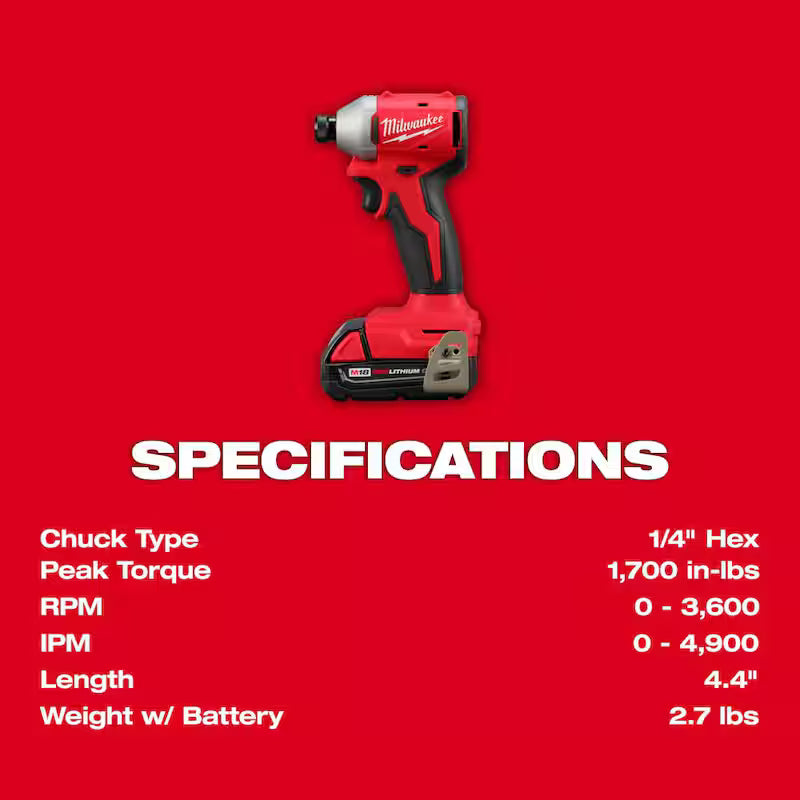 18-Volt Lithium-Ion Brushless Cordless 1/4 in. Impact Driver Kit with Screw Driver Bit Set C146823