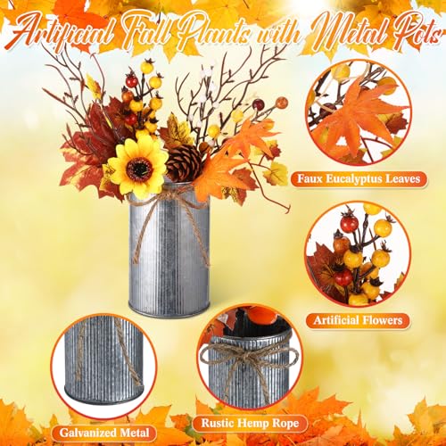 6 Sets Fall Thanksgiving Artificial Flower Centerpiece with Metal Pot P585123