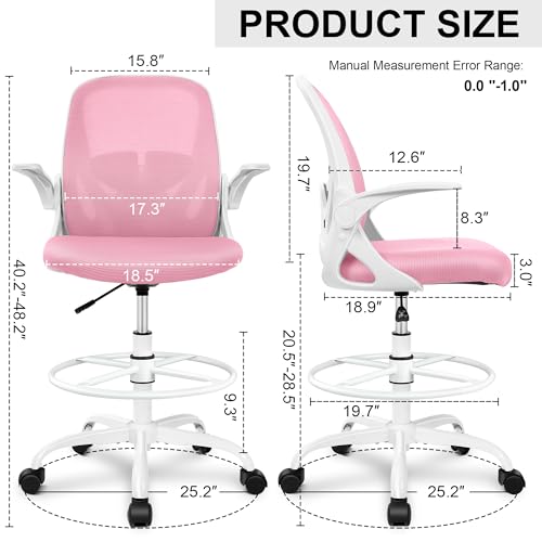 Black Ergonomic Drafting Chair with Flip-up Armrests and Footrest Ring V2160