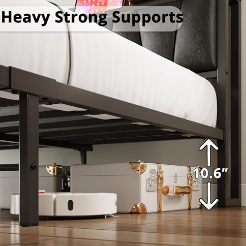 Twin Bed Frame with Storage Headboard and Charging Station Q85935