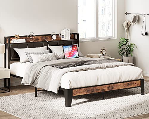 Twin Bed Frame with Storage Headboard and Charging Station Q85935