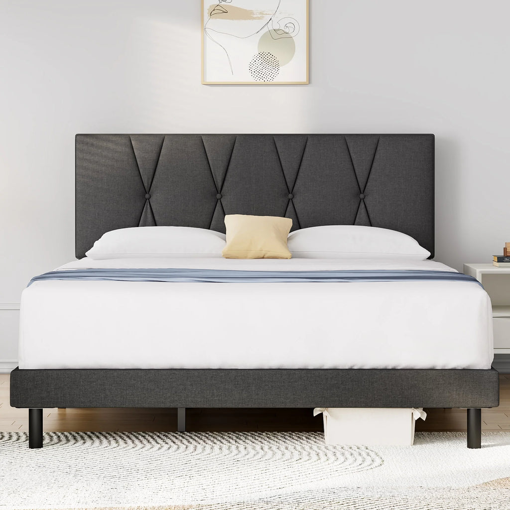 Full Size Platform Bed with Fabric Upholstered Headboard P568