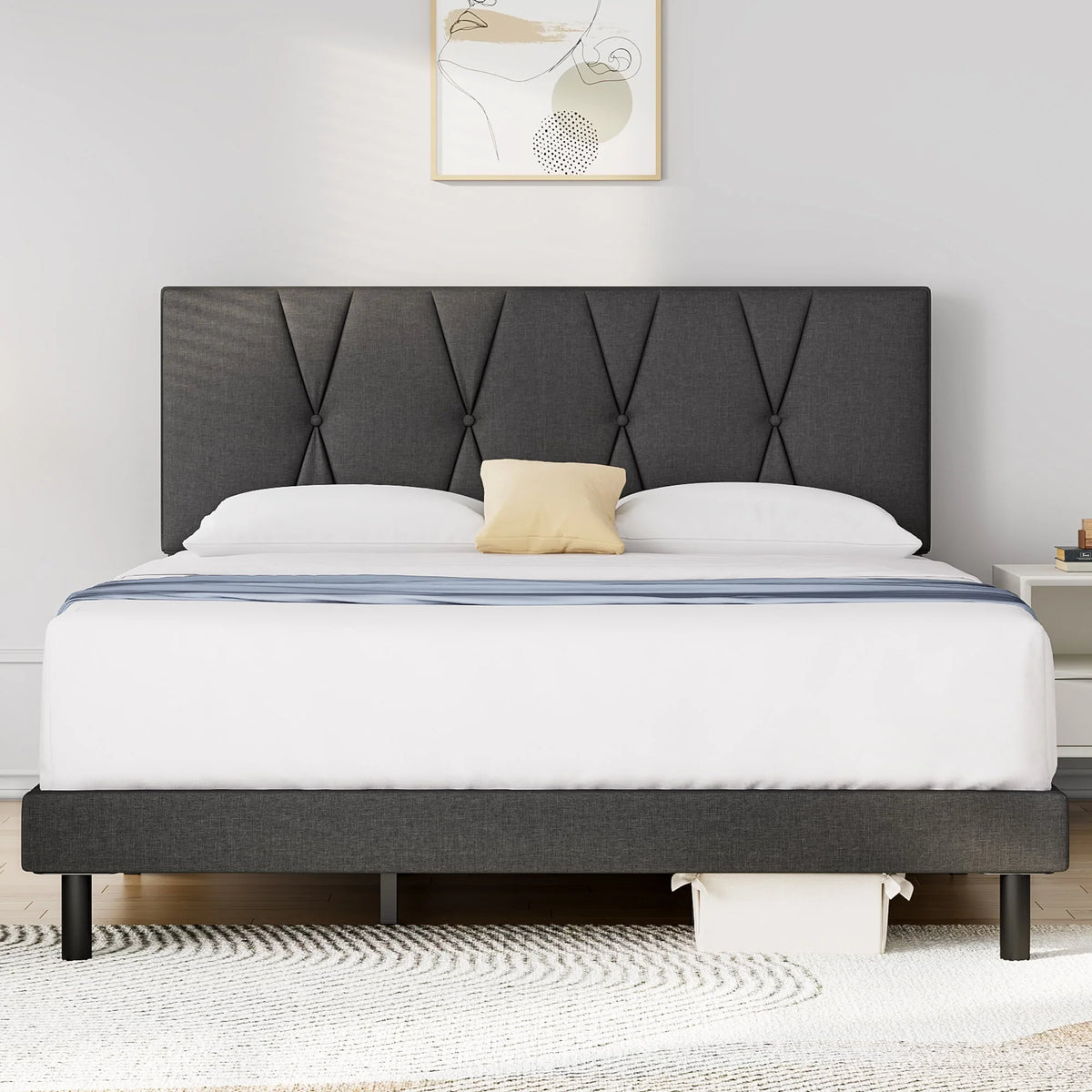 Full Size Platform Bed with Fabric Upholstered Headboard P568