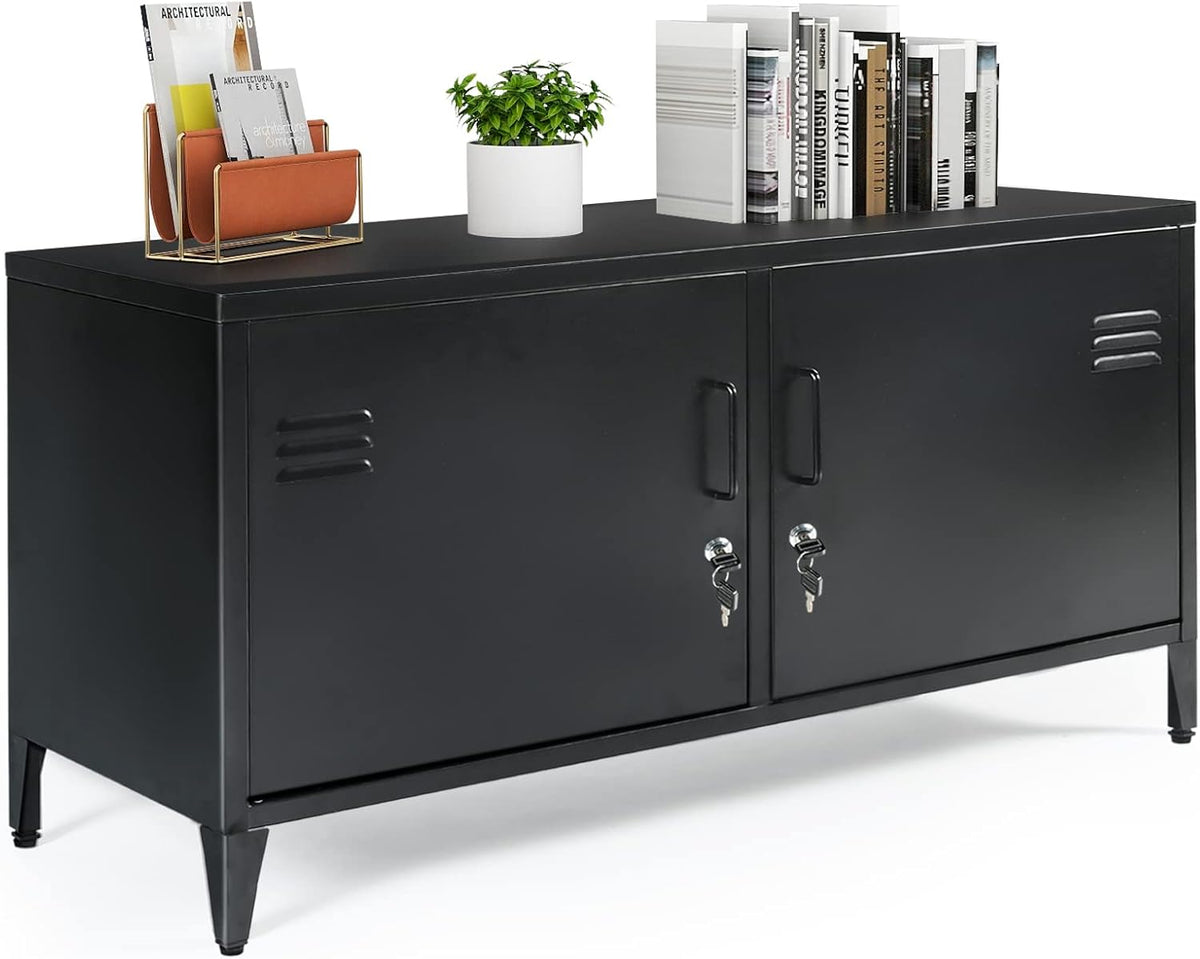 Black 2 Door Steel Locking Storage Cabinet with 2 Shelves M24247