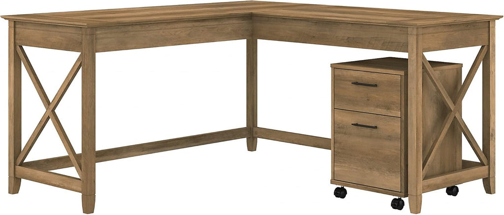 L Shaped Desk with 2 Drawer Mobile File Cabinet, 60W, Cape Cod Gray I8822