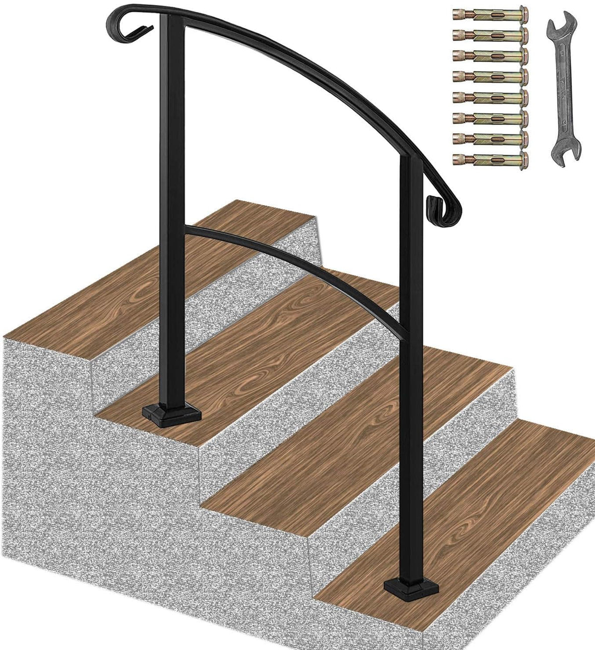 Black 3 Step Wrought Iron Handrail with Installation Kit K284252