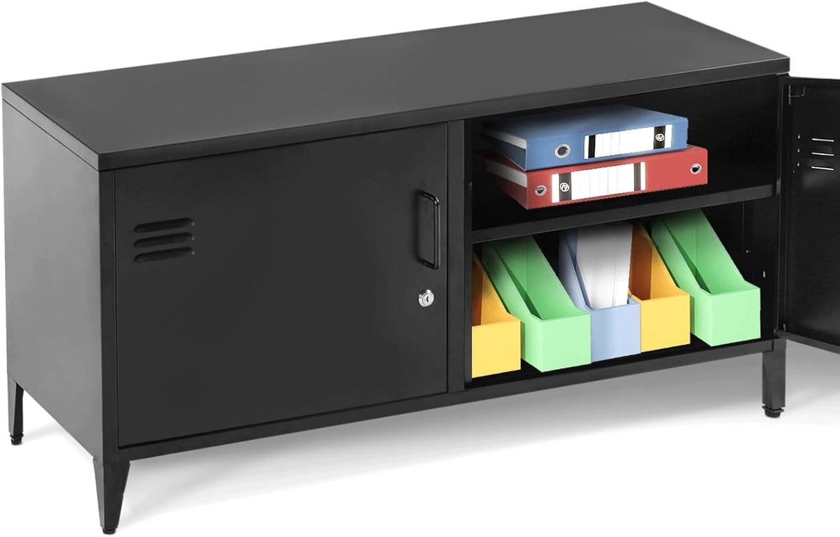 Black 2 Door Steel Locking Storage Cabinet with 2 Shelves M24247
