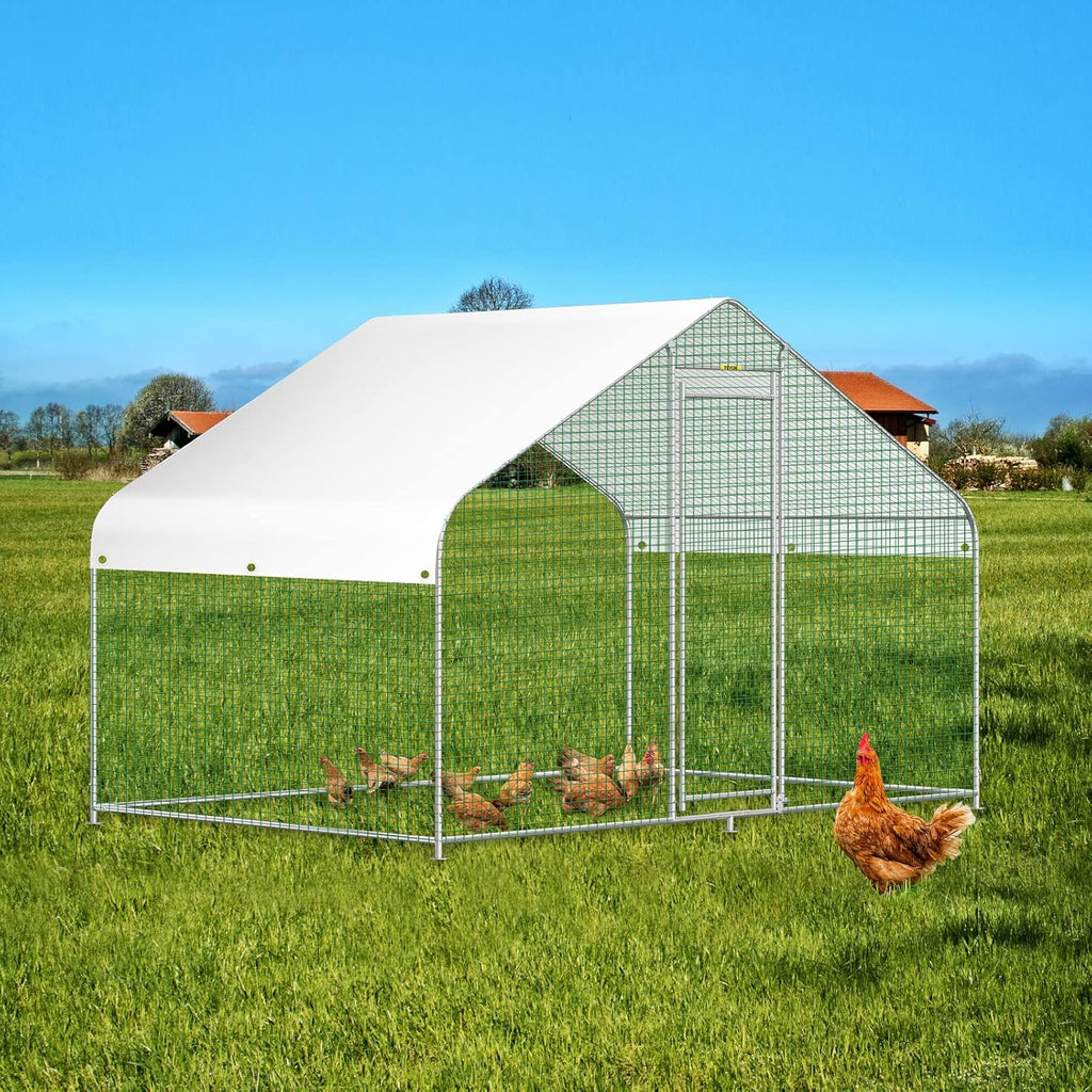 Large Metal Walk-in Chicken Coop with Waterproof Cover Y3337