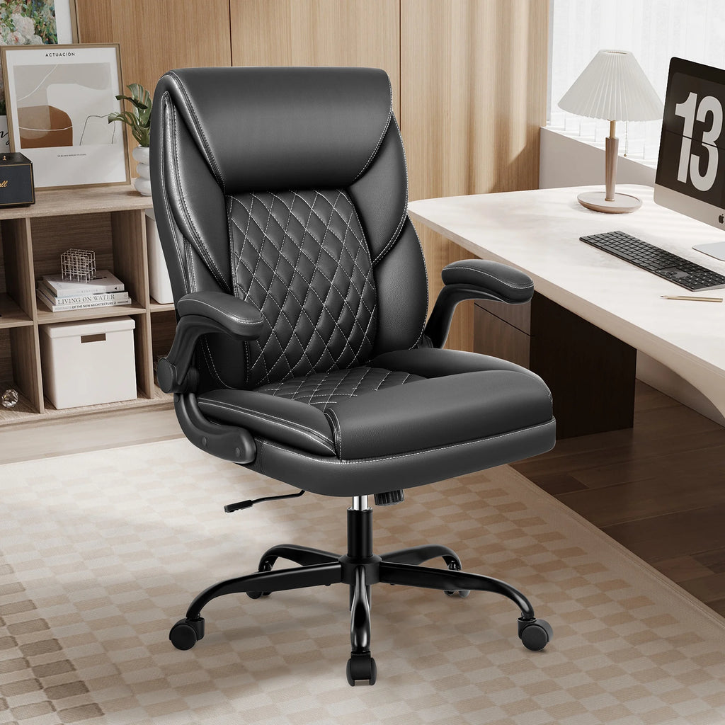 Executive Leather Ergonomic Office Chair with Flip-Up Arms G41433