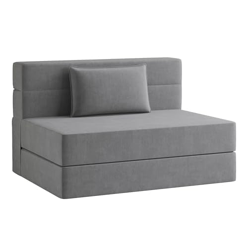 Convertible Folding Sofa Bed Twin Size 4 in 1 Sleeper Chair with Pillow Linen Fabric Memory Foam C8974